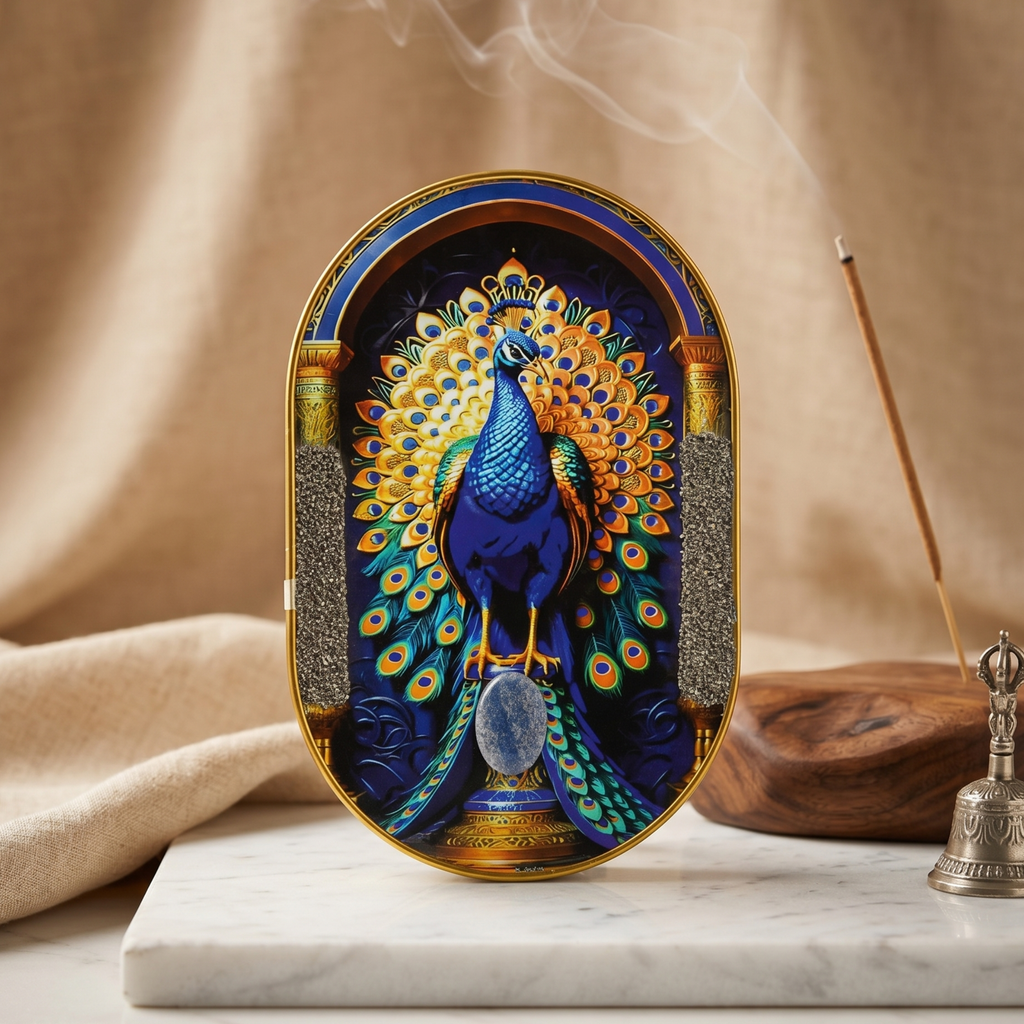 Peacock Frame with Pyrite & Lazuli