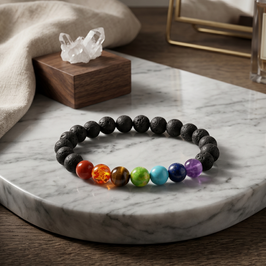 Seven Chakra Lava Bracelet