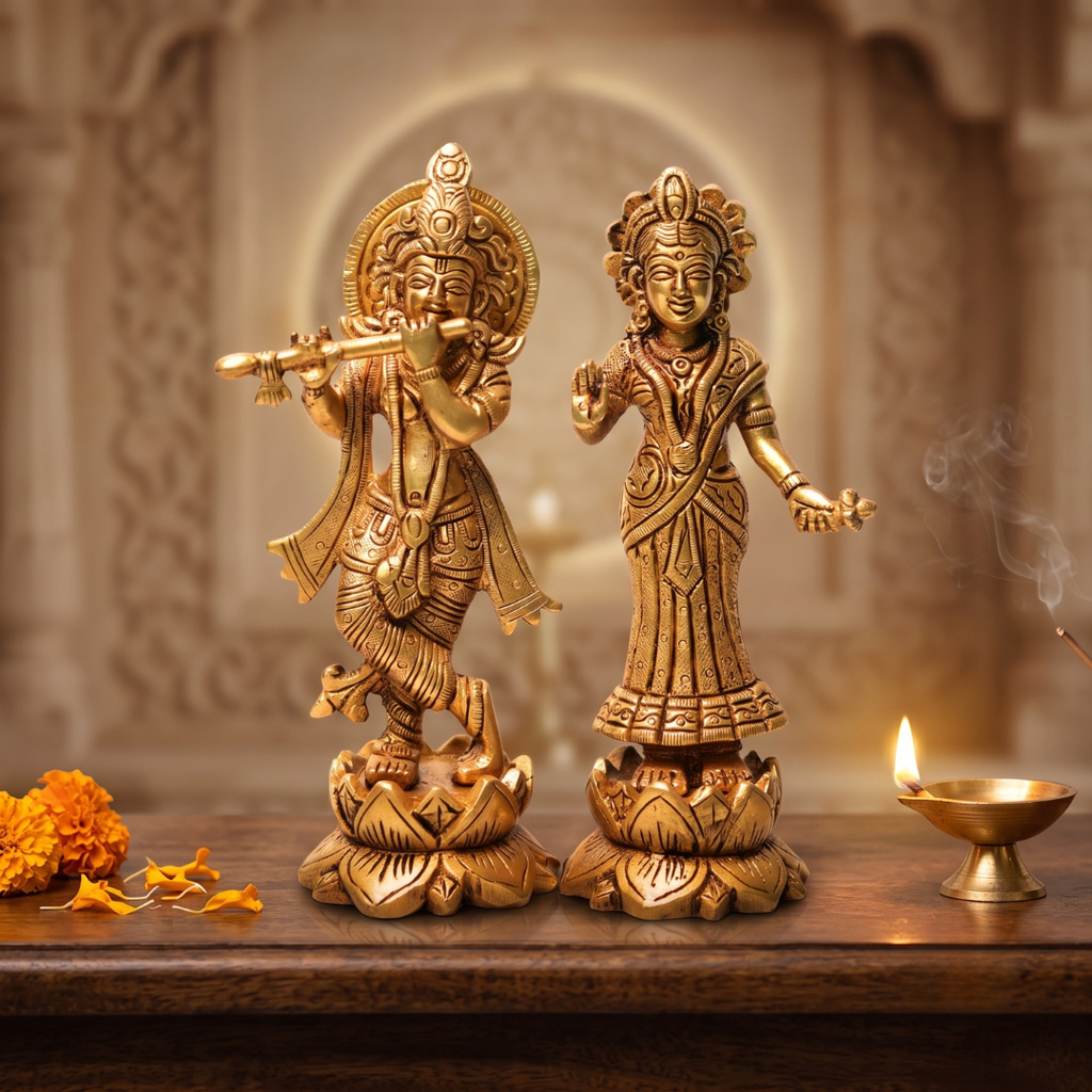 Radha Krishna Brass Idol - 18X12