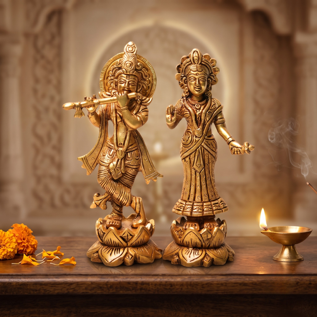 Radha Krishna Brass Idol - 18X12