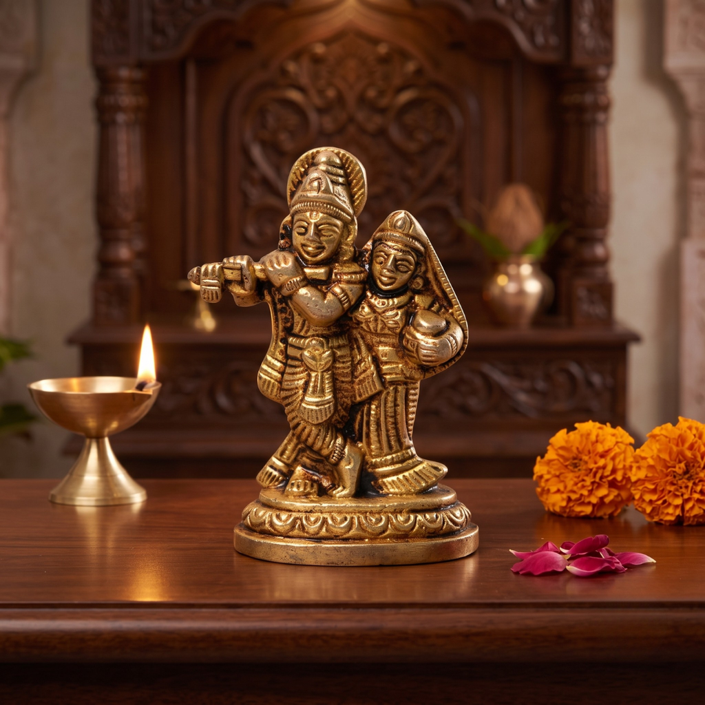 Radha Krishan Brass Idol - 9X6