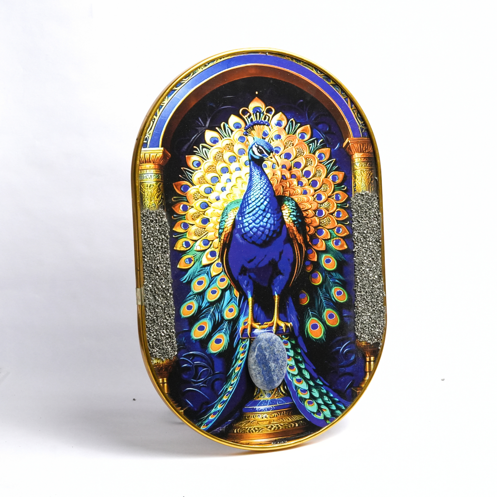 Peacock Frame with Pyrite & Lazuli