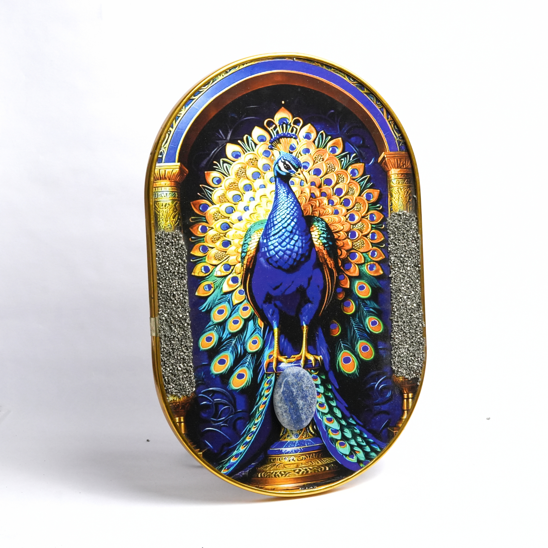 Peacock Frame with Pyrite & Lazuli