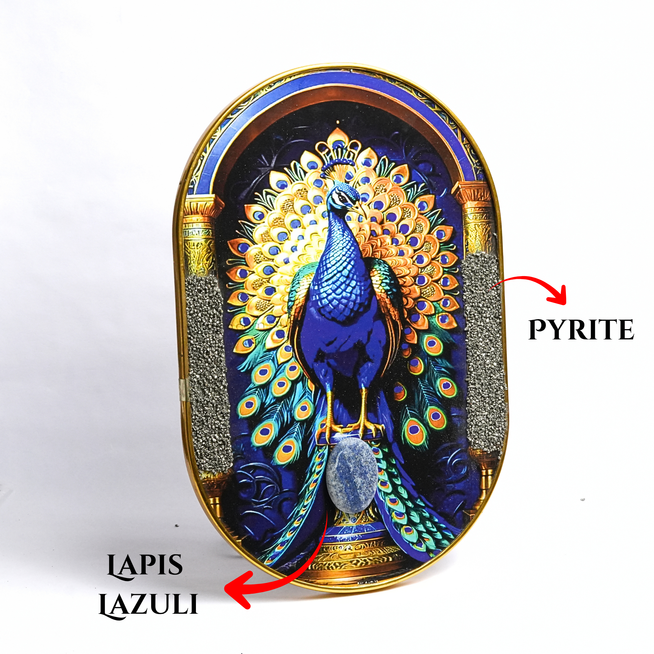 Peacock Frame with Pyrite & Lazuli